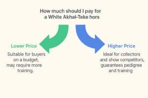 White Akhal-Teke horse in UK, known for rarity and high value